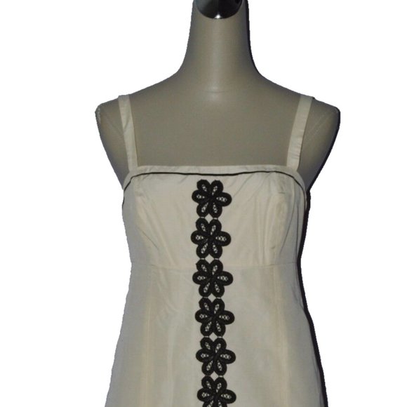 LILLY PULITZER SIZE 4 S CREME SILK BLEND BLACK LACE FLOWER SPAGHETTI STRAP DRESS - Picture 4 of 10